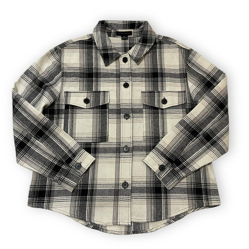 New Sanctuary Plaid Tartan Button Down Girlfriend Shacket Woman's Size XL